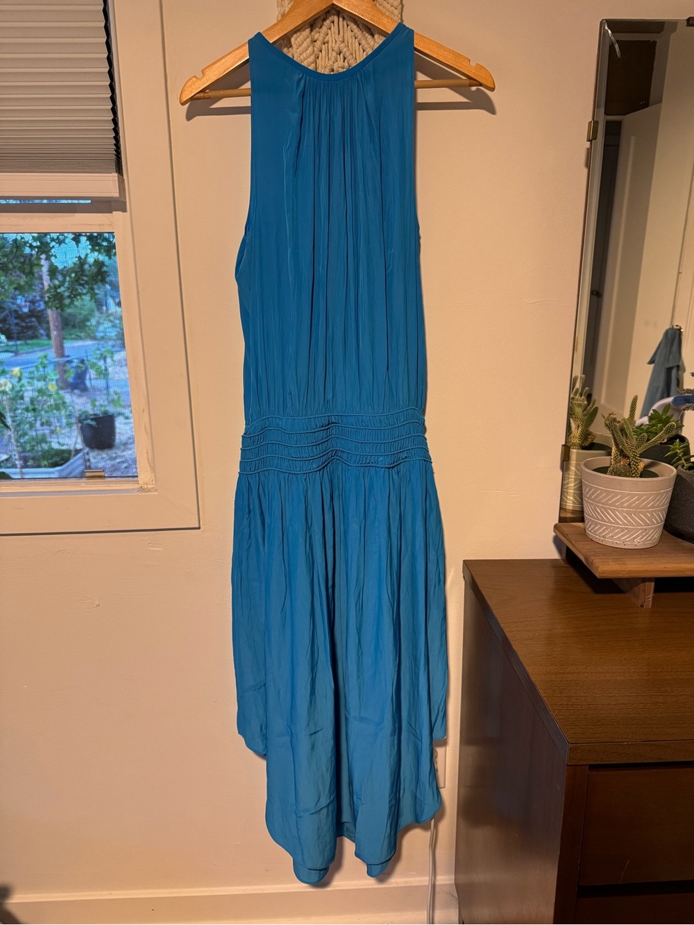 SALE Ramy Brook Women's Audrey Blue Smocked Midi Dress Size Large - Picture 4 of 9
